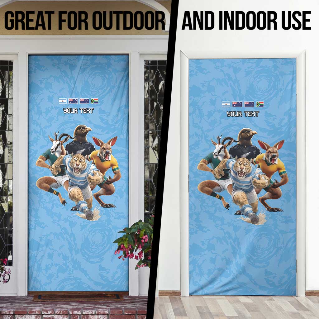 Custom Rugby Southern Hemisphere Door Cover Argentina AUNZ South Africa Mascot Blue LT9 - Polynesian Pride