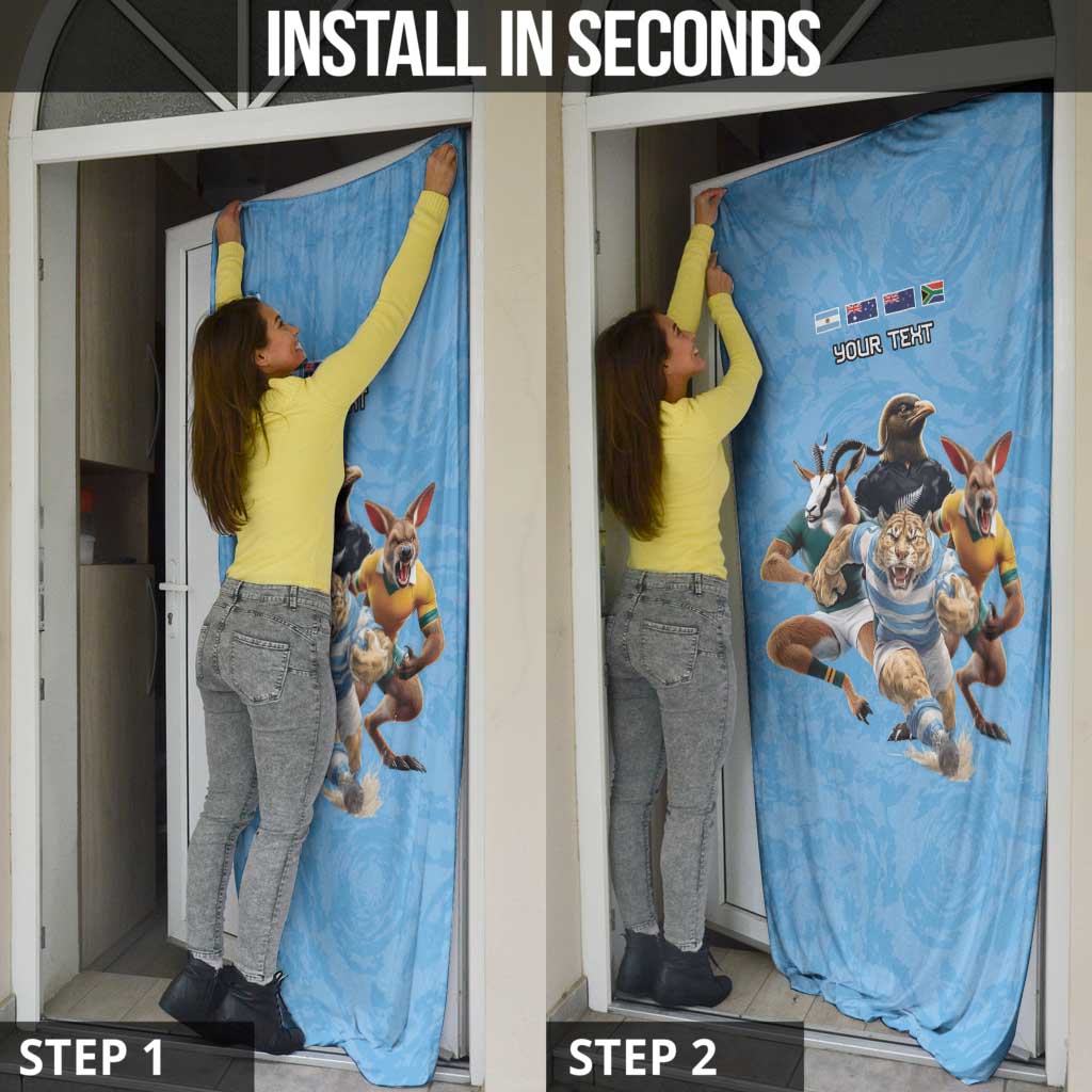 Custom Rugby Southern Hemisphere Door Cover Argentina AUNZ South Africa Mascot Blue LT9 - Polynesian Pride