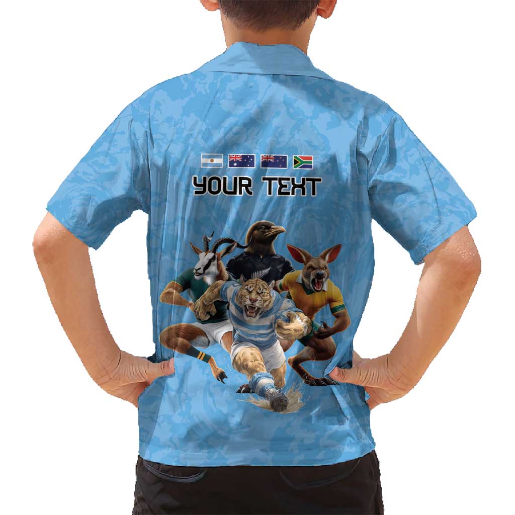Custom Rugby Southern Hemisphere Family Matching Long Sleeve Bodycon Dress and Hawaiian Shirt Argentina AUNZ South Africa Mascot Blue LT9 - Polynesian Pride
