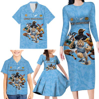 Custom Rugby Southern Hemisphere Family Matching Long Sleeve Bodycon Dress and Hawaiian Shirt Argentina AUNZ South Africa Mascot Blue LT9 - Polynesian Pride