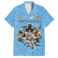 Custom Rugby Southern Hemisphere Family Matching Long Sleeve Bodycon Dress and Hawaiian Shirt Argentina AUNZ South Africa Mascot Blue LT9 Dad's Shirt - Short Sleeve Blue - Polynesian Pride