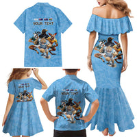Custom Rugby Southern Hemisphere Family Matching Mermaid Dress and Hawaiian Shirt Argentina AUNZ South Africa Mascot Blue LT9 - Polynesian Pride