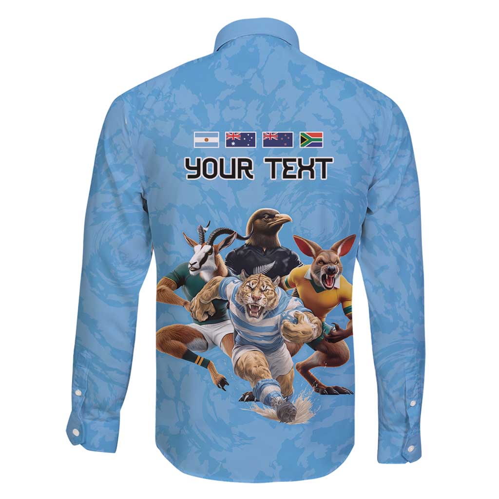 Custom Rugby Southern Hemisphere Family Matching Mermaid Dress and Hawaiian Shirt Argentina AUNZ South Africa Mascot Blue LT9 - Polynesian Pride