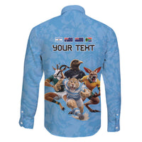 Custom Rugby Southern Hemisphere Family Matching Off The Shoulder Long Sleeve Dress and Hawaiian Shirt Argentina AUNZ South Africa Mascot Blue LT9 - Polynesian Pride
