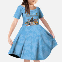 Custom Rugby Southern Hemisphere Family Matching Off Shoulder Maxi Dress and Hawaiian Shirt Argentina AUNZ South Africa Mascot Blue LT9 Daughter's Dress Blue - Polynesian Pride