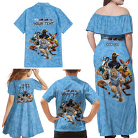 Custom Rugby Southern Hemisphere Family Matching Off Shoulder Maxi Dress and Hawaiian Shirt Argentina AUNZ South Africa Mascot Blue LT9 - Polynesian Pride