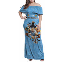 Custom Rugby Southern Hemisphere Family Matching Off Shoulder Maxi Dress and Hawaiian Shirt Argentina AUNZ South Africa Mascot Blue LT9 Mom's Dress Blue - Polynesian Pride