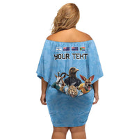 Custom Rugby Southern Hemisphere Family Matching Off Shoulder Short Dress and Hawaiian Shirt Argentina AUNZ South Africa Mascot Blue LT9 - Polynesian Pride
