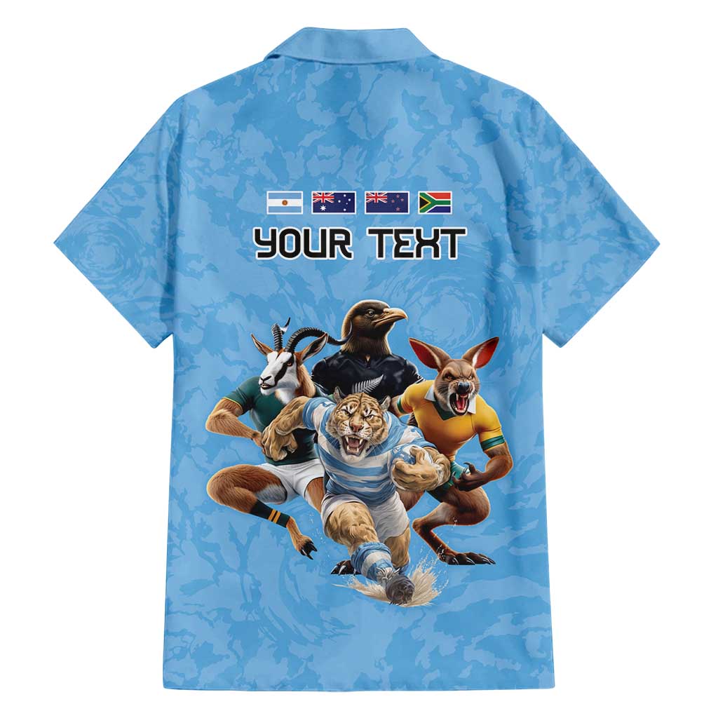 Custom Rugby Southern Hemisphere Family Matching Puletasi and Hawaiian Shirt Argentina AUNZ South Africa Mascot Blue - Polynesian Pride