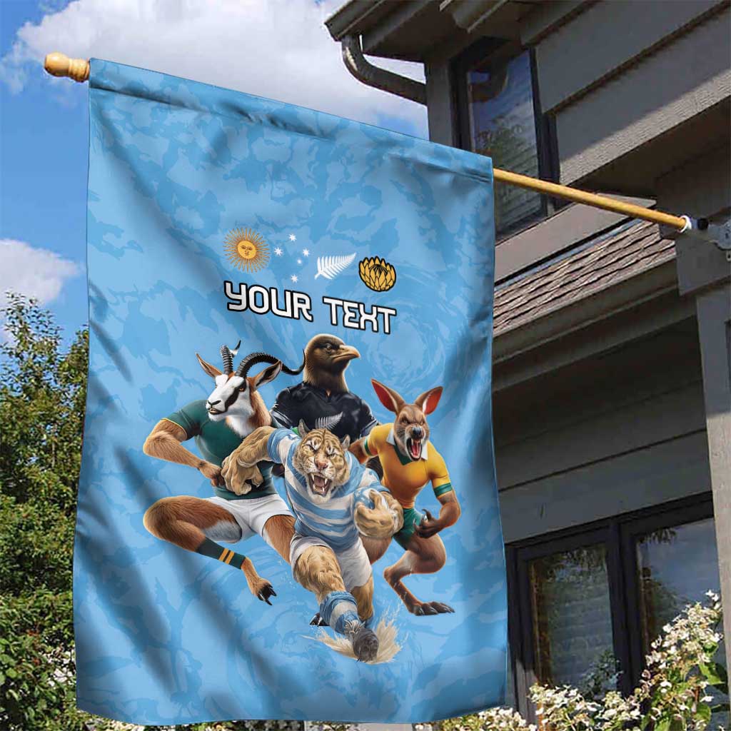 Custom Rugby Southern Hemisphere Garden Flag Argentina AUNZ South Africa Mascot Blue LT9 - Polynesian Pride