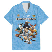Custom Rugby Southern Hemisphere Hawaiian Shirt Argentina AUNZ South Africa Mascot Blue LT9 Blue - Polynesian Pride