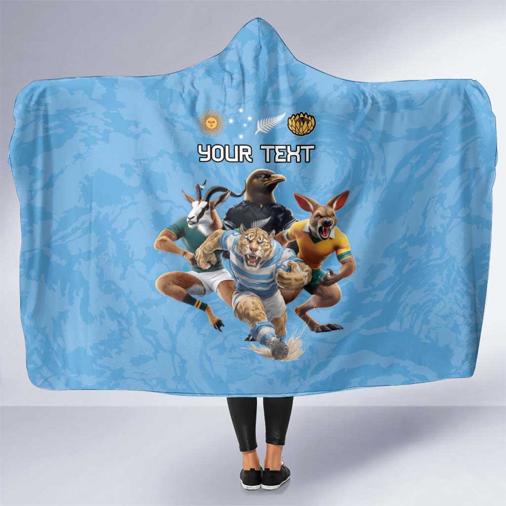 Custom Rugby Southern Hemisphere Hooded Blanket Argentina AUNZ South Africa Mascot Blue LT9 One Size Blue - Polynesian Pride
