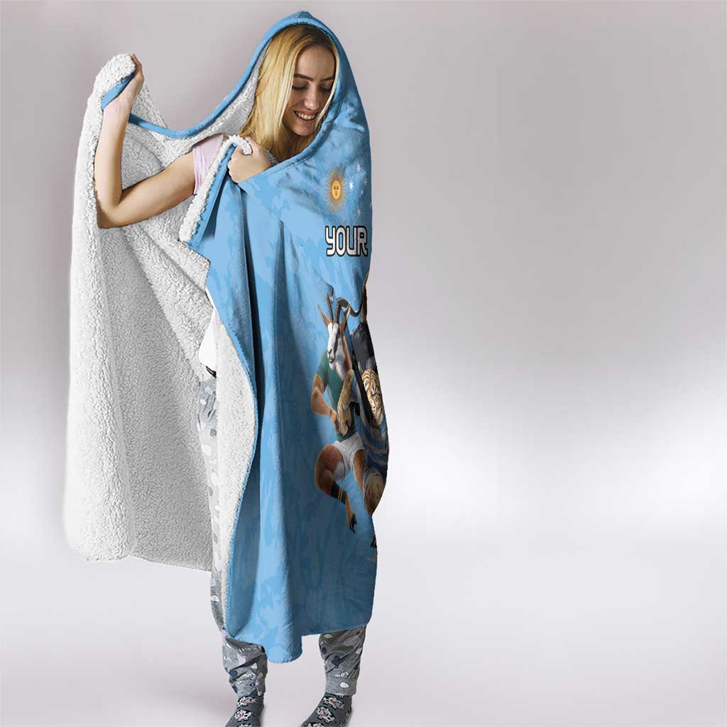 Custom Rugby Southern Hemisphere Hooded Blanket Argentina AUNZ South Africa Mascot Blue LT9 - Polynesian Pride
