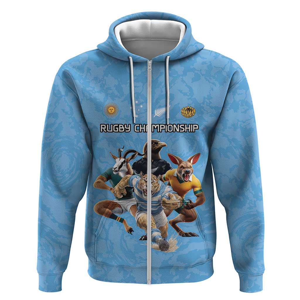 Custom Rugby Southern Hemisphere Hoodie Argentina AUNZ South Africa Mascot Blue LT9 Zip Hoodie Blue - Polynesian Pride