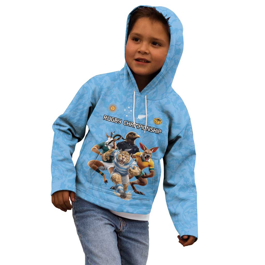 Custom Rugby Southern Hemisphere Kid Hoodie Argentina AUNZ South Africa Mascot Blue LT9 - Polynesian Pride