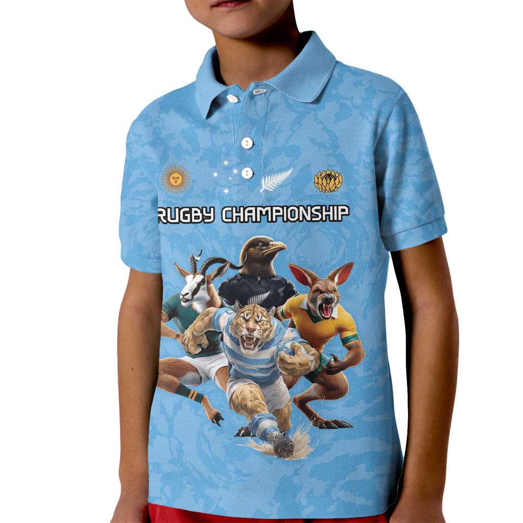 Custom Rugby Southern Hemisphere Kid Polo Shirt Argentina AUNZ South Africa Mascot Blue LT9 Kid Blue - Polynesian Pride