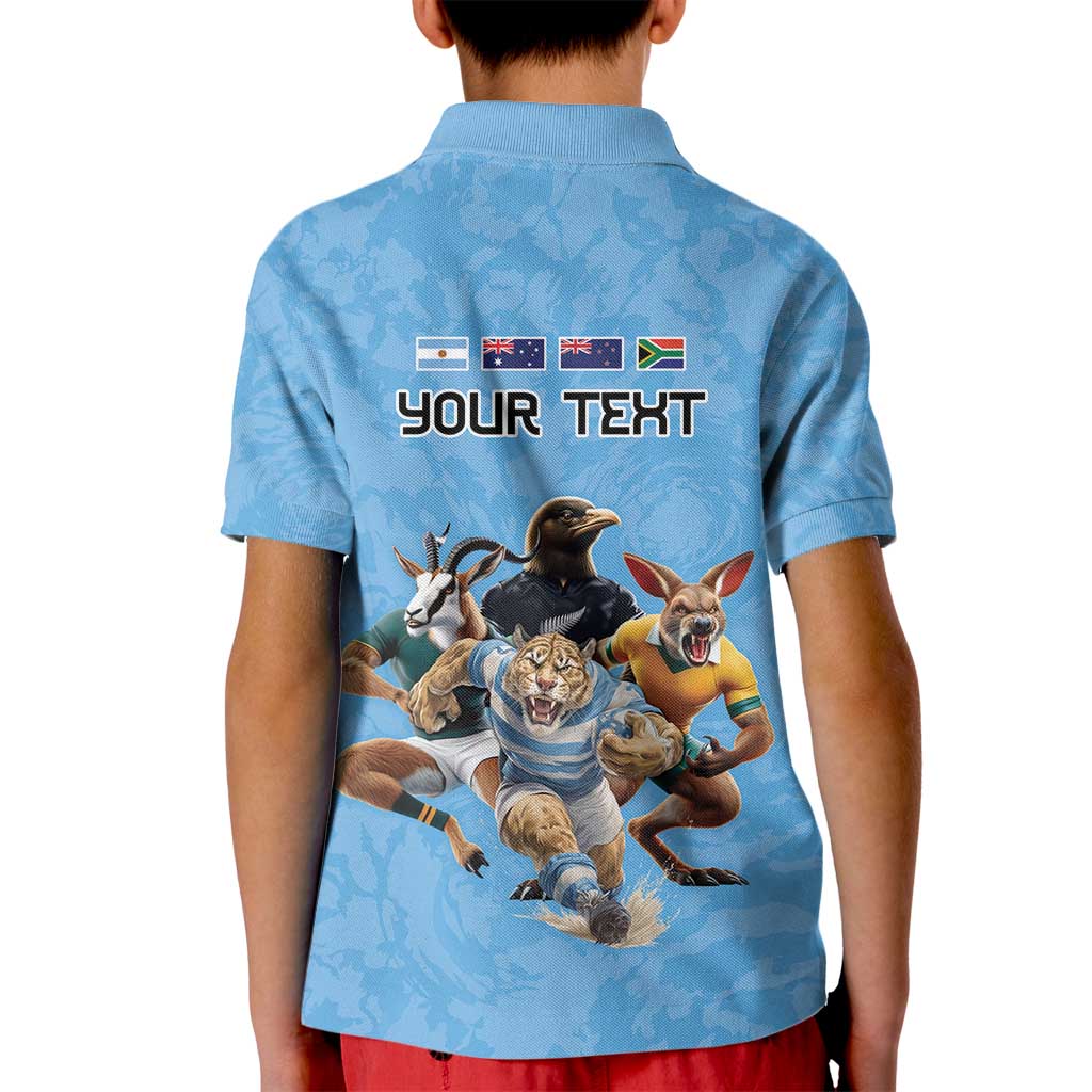 Custom Rugby Southern Hemisphere Kid Polo Shirt Argentina AUNZ South Africa Mascot Blue LT9 - Polynesian Pride