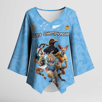 Custom Rugby Southern Hemisphere Kimono Sleeve Blouse Argentina AUNZ South Africa Mascot Blue LT9 Female Blue - Polynesian Pride