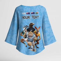Custom Rugby Southern Hemisphere Kimono Sleeve Blouse Argentina AUNZ South Africa Mascot Blue LT9 - Polynesian Pride