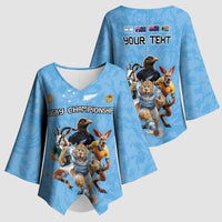 Custom Rugby Southern Hemisphere Kimono Sleeve Blouse Argentina AUNZ South Africa Mascot Blue LT9 - Polynesian Pride