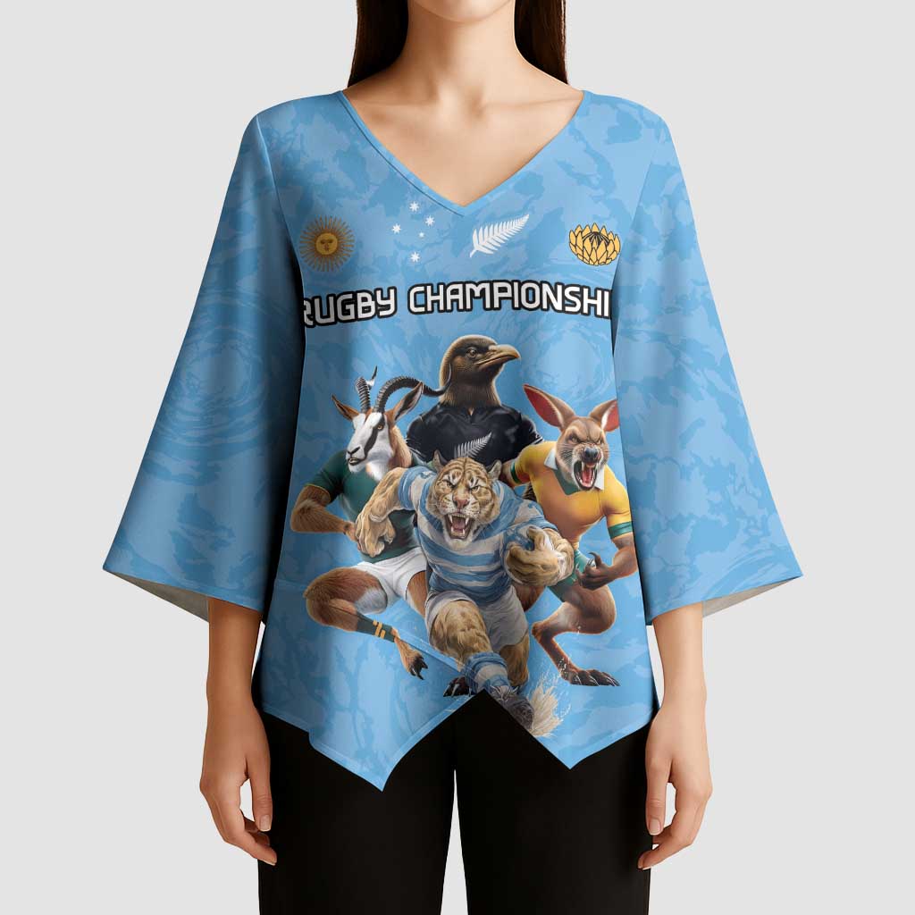 Custom Rugby Southern Hemisphere Kimono Sleeve Blouse Argentina AUNZ South Africa Mascot Blue LT9 - Polynesian Pride