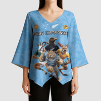 Custom Rugby Southern Hemisphere Kimono Sleeve Blouse Argentina AUNZ South Africa Mascot Blue LT9 - Polynesian Pride