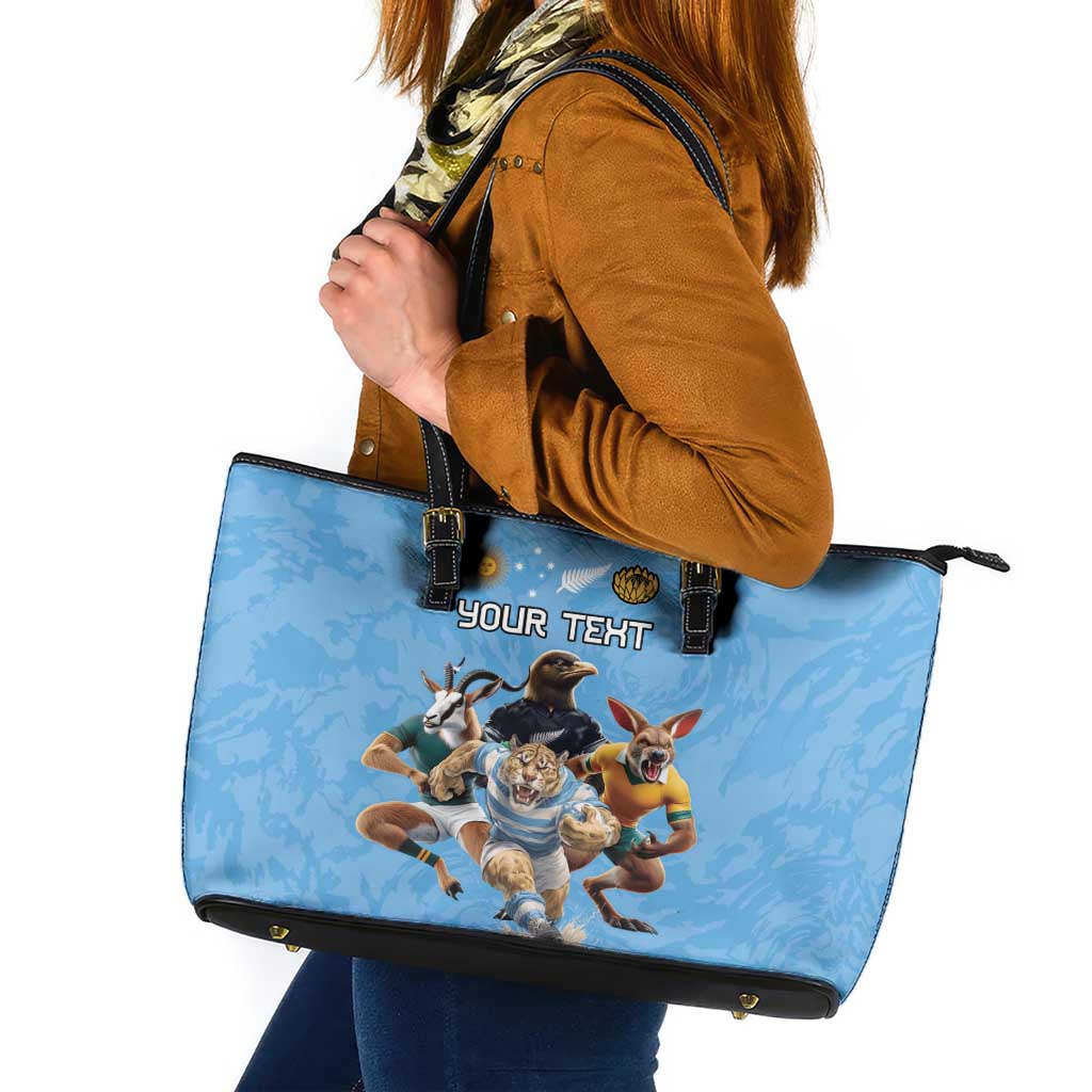 Custom Rugby Southern Hemisphere Leather Tote Bag Argentina AUNZ South Africa Mascot Blue LT9 Blue - Polynesian Pride