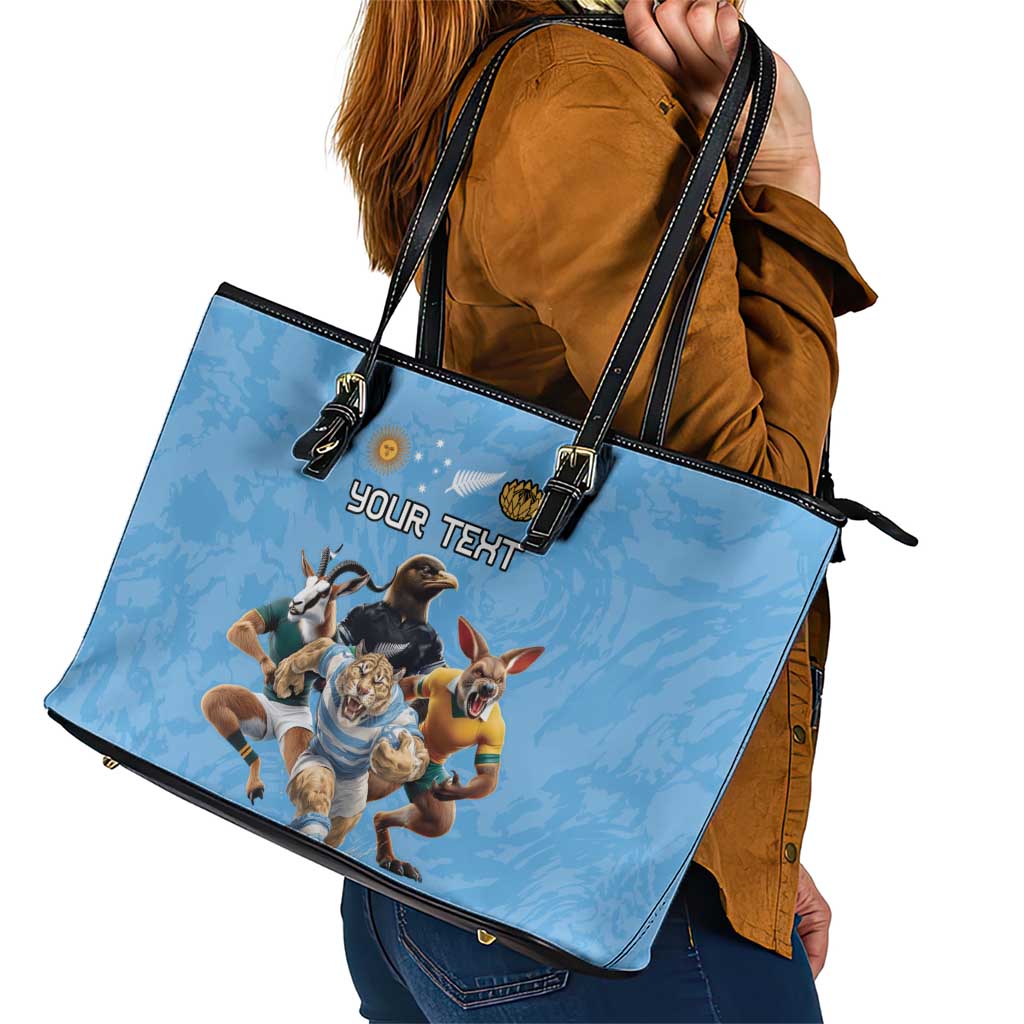 Custom Rugby Southern Hemisphere Leather Tote Bag Argentina AUNZ South Africa Mascot Blue LT9 - Polynesian Pride