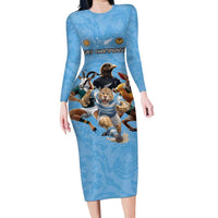 Custom Rugby Southern Hemisphere Long Sleeve Bodycon Dress Argentina AUNZ South Africa Mascot Blue LT9 Long Dress Blue - Polynesian Pride