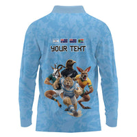 Custom Rugby Southern Hemisphere Long Sleeve Polo Shirt Argentina AUNZ South Africa Mascot Blue LT9 - Polynesian Pride