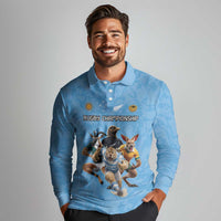 Custom Rugby Southern Hemisphere Long Sleeve Polo Shirt Argentina AUNZ South Africa Mascot Blue LT9 - Polynesian Pride
