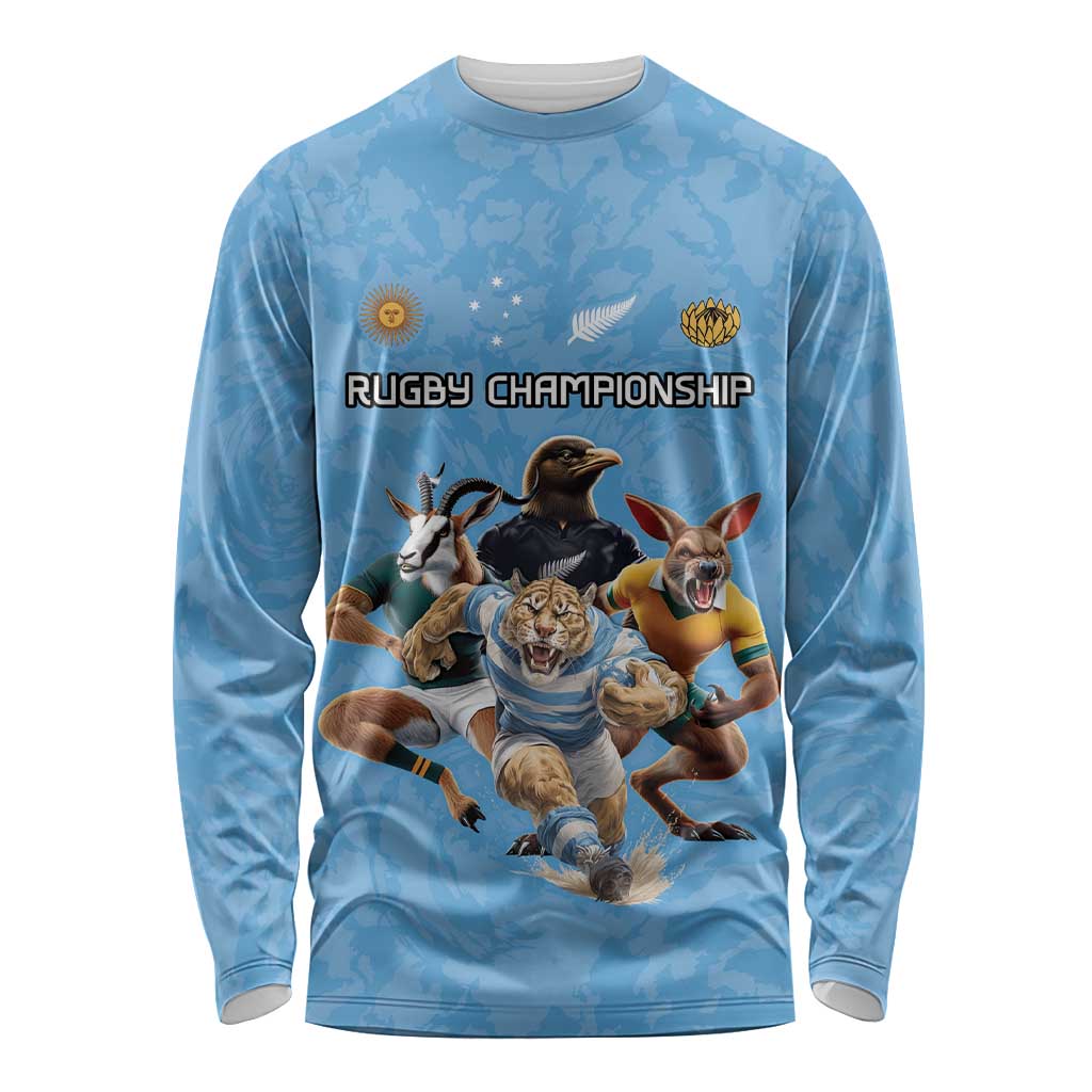 Custom Rugby Southern Hemisphere Long Sleeve Shirt Argentina AUNZ South Africa Mascot Blue - Polynesian Pride