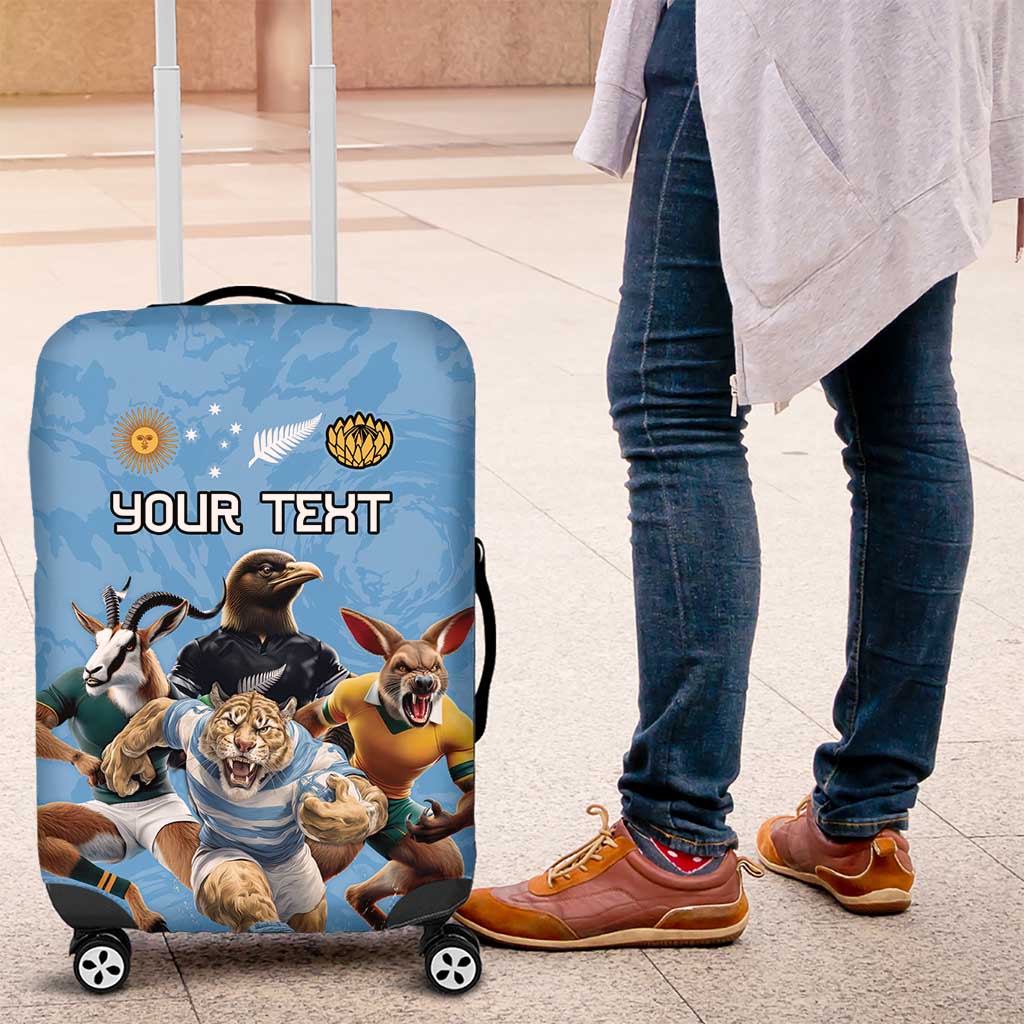 Custom Rugby Southern Hemisphere Luggage Cover Argentina AUNZ South Africa Mascot Blue LT9 Blue - Polynesian Pride