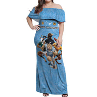 Custom Rugby Southern Hemisphere Off Shoulder Maxi Dress Argentina AUNZ South Africa Mascot Blue LT9 Women Blue - Polynesian Pride