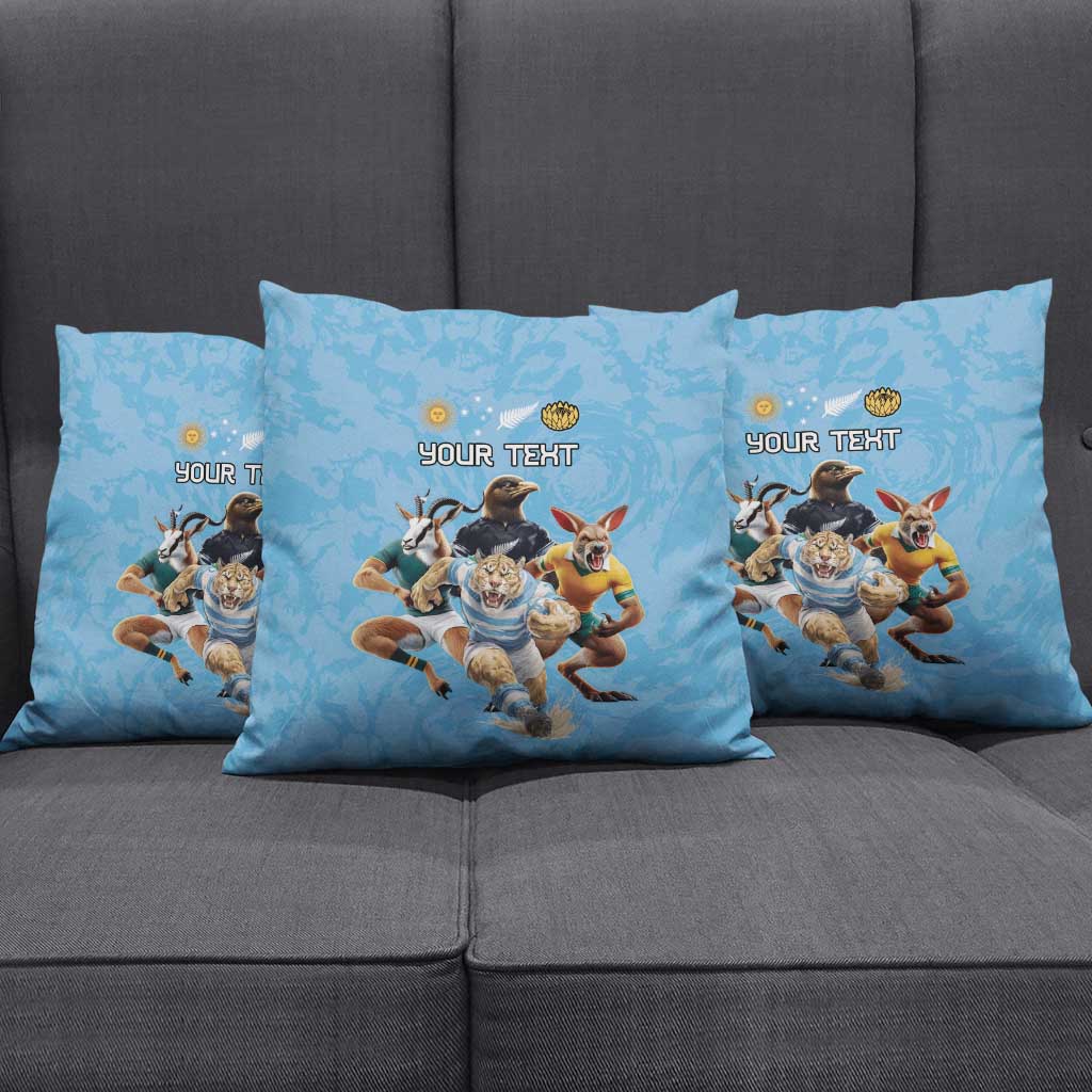 Custom Rugby Southern Hemisphere Pillow Cover Argentina AUNZ South Africa Mascot Blue - Polynesian Pride