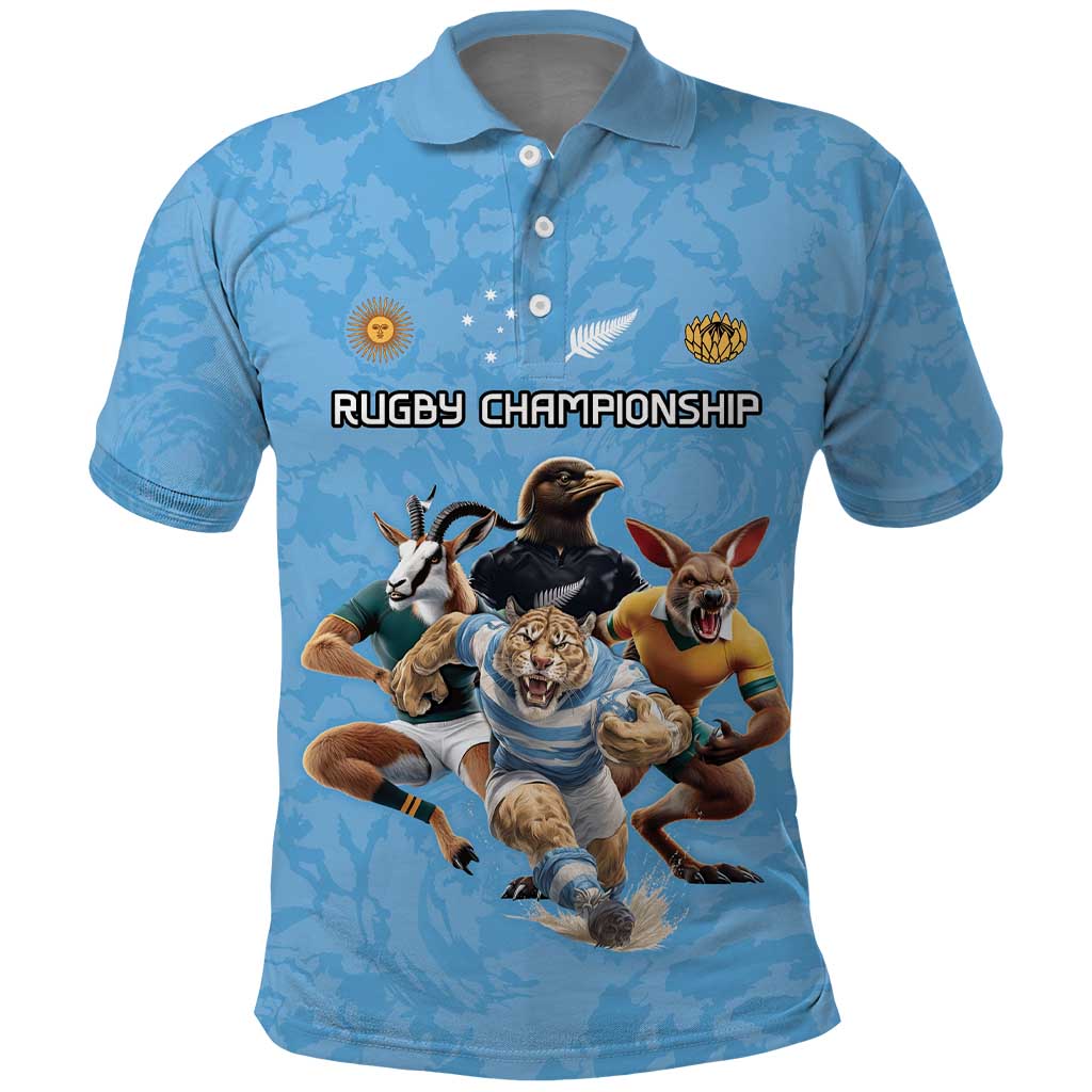 Custom Rugby Southern Hemisphere Polo Shirt Argentina AUNZ South Africa Mascot Blue LT9 Blue - Polynesian Pride