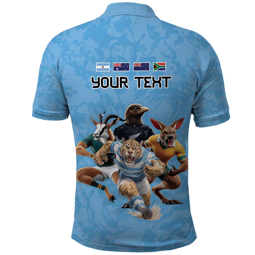 Custom Rugby Southern Hemisphere Polo Shirt Argentina AUNZ South Africa Mascot Blue LT9 - Polynesian Pride