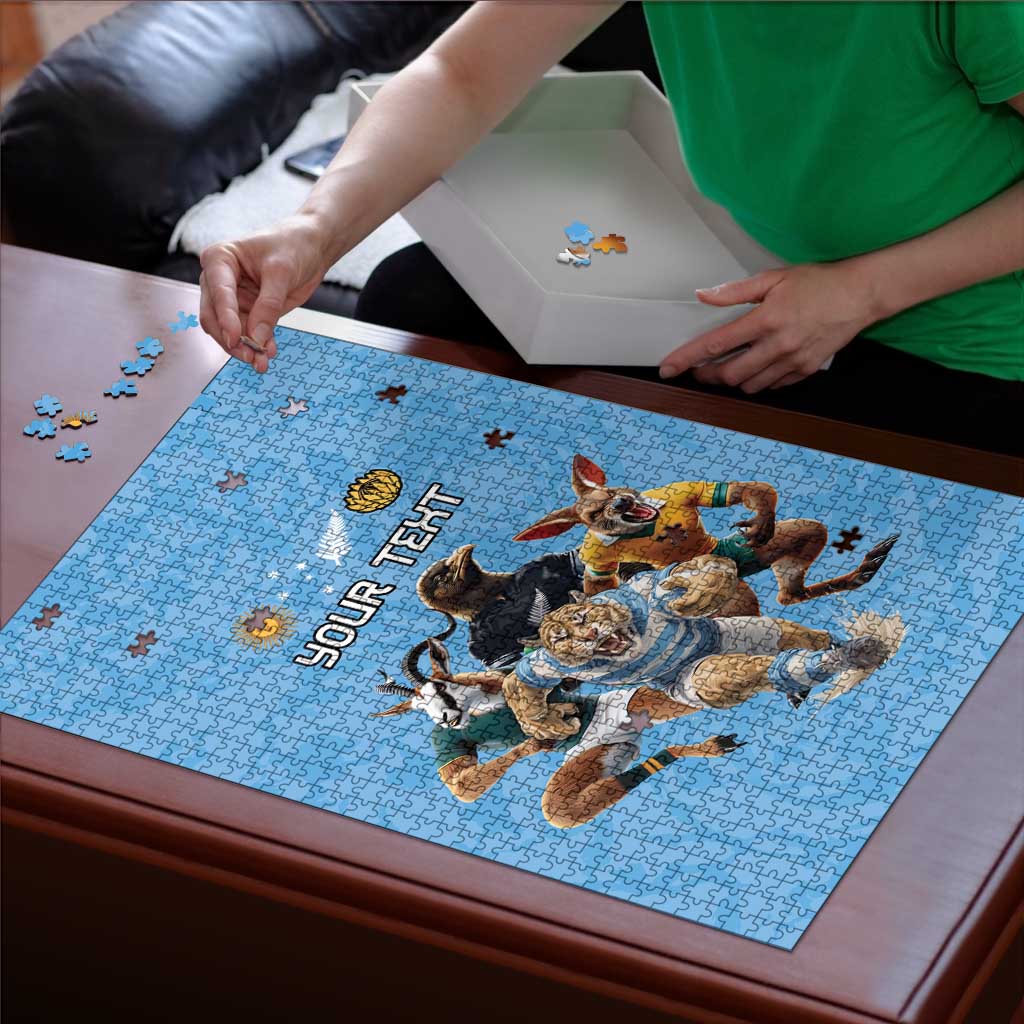 Custom Rugby Southern Hemisphere Puzzle Argentina AUNZ South Africa Mascot Blue - Polynesian Pride