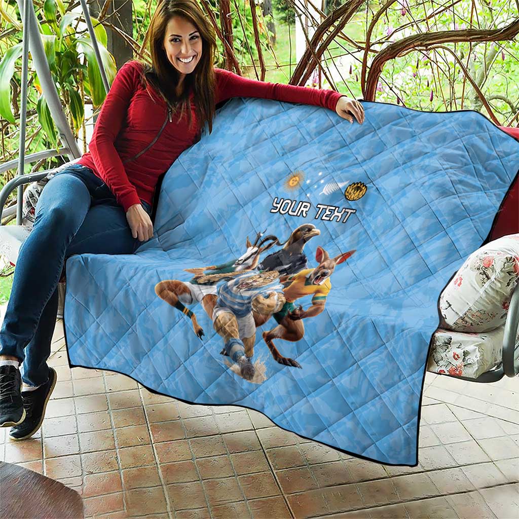 Custom Rugby Southern Hemisphere Quilt Argentina AUNZ South Africa Mascot Blue - Polynesian Pride