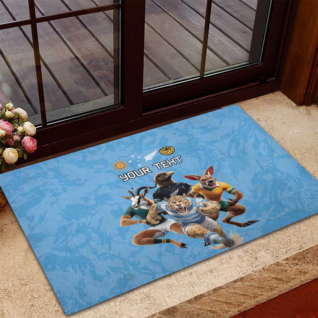 Custom Rugby Southern Hemisphere Rubber Doormat Argentina AUNZ South Africa Mascot Blue - Polynesian Pride