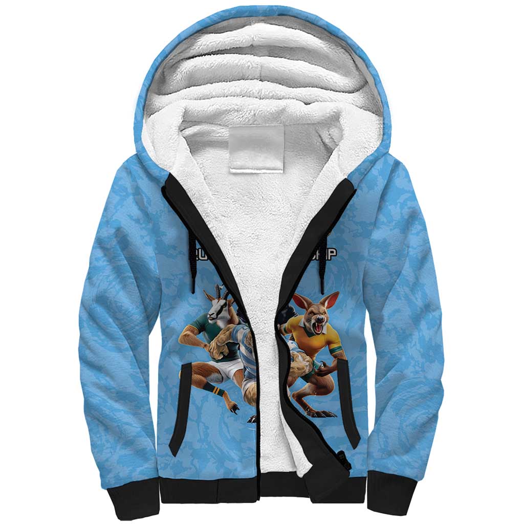 Custom Rugby Southern Hemisphere Sherpa Hoodie Argentina AUNZ South Africa Mascot Blue LT9 Unisex Blue - Polynesian Pride