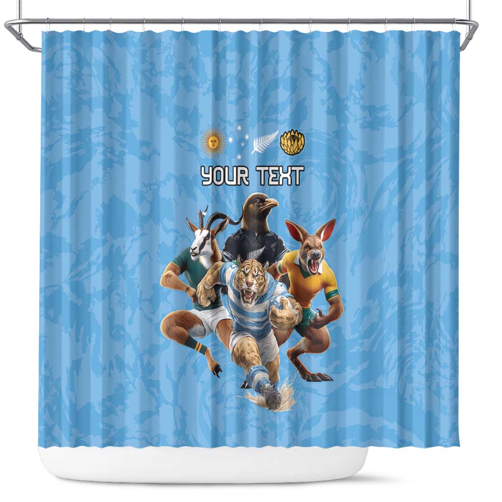 Custom Rugby Southern Hemisphere Shower Curtain Argentina AUNZ South Africa Mascot Blue - Polynesian Pride