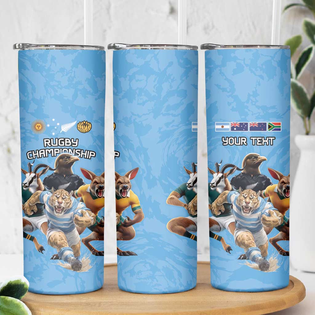 Custom Rugby Southern Hemisphere Skinny Tumbler Argentina AUNZ South Africa Mascot Blue LT9 - Polynesian Pride