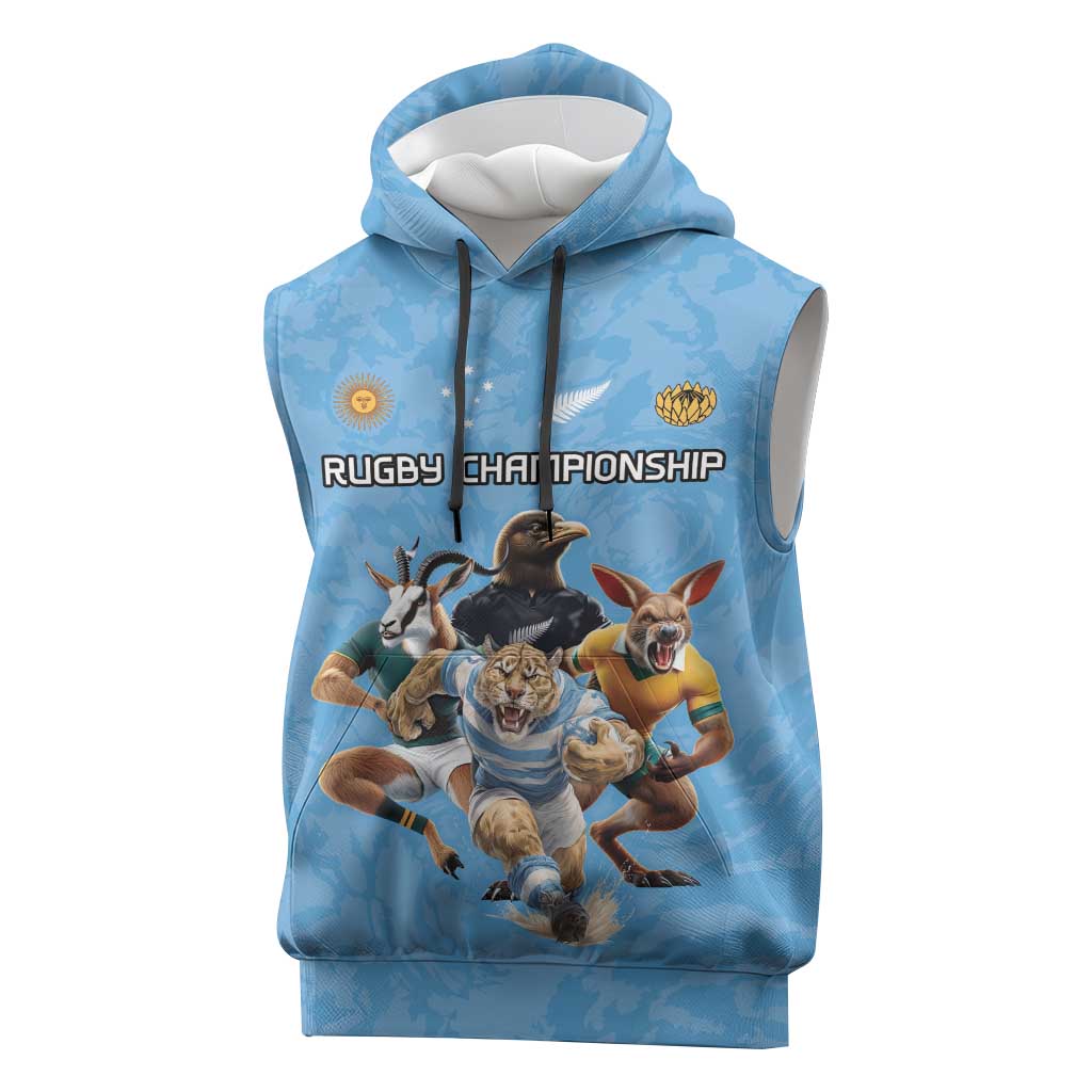 Custom Rugby Southern Hemisphere Sleeveless Hoodie Argentina AUNZ South Africa Mascot Blue - Polynesian Pride