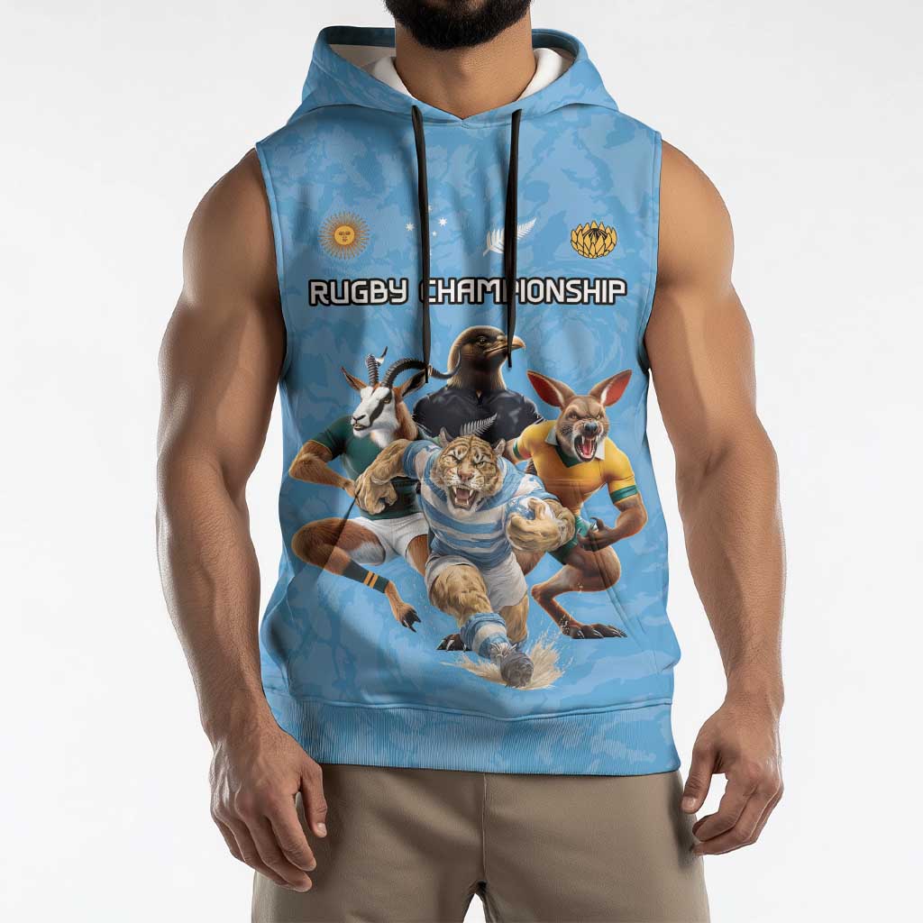 Custom Rugby Southern Hemisphere Sleeveless Hoodie Argentina AUNZ South Africa Mascot Blue LT9 - Polynesian Pride