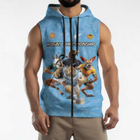 Custom Rugby Southern Hemisphere Sleeveless Zip Hoodie Argentina AUNZ South Africa Mascot Blue LT9 - Polynesian Pride