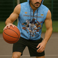 Custom Rugby Southern Hemisphere Sleeveless Zip Hoodie Argentina AUNZ South Africa Mascot Blue LT9 - Polynesian Pride