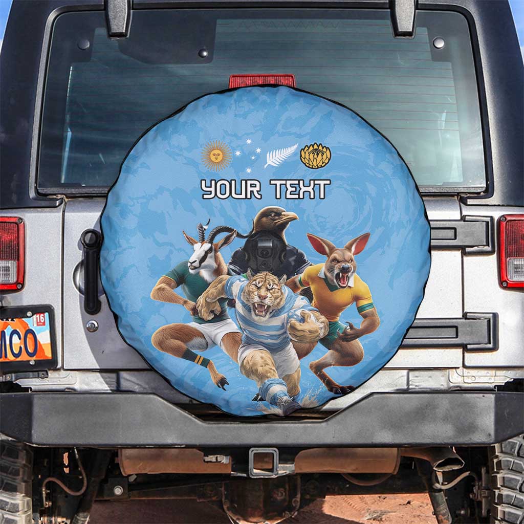 Custom Rugby Southern Hemisphere Spare Tire Cover Argentina AUNZ South Africa Mascot Blue LT9 Blue - Polynesian Pride