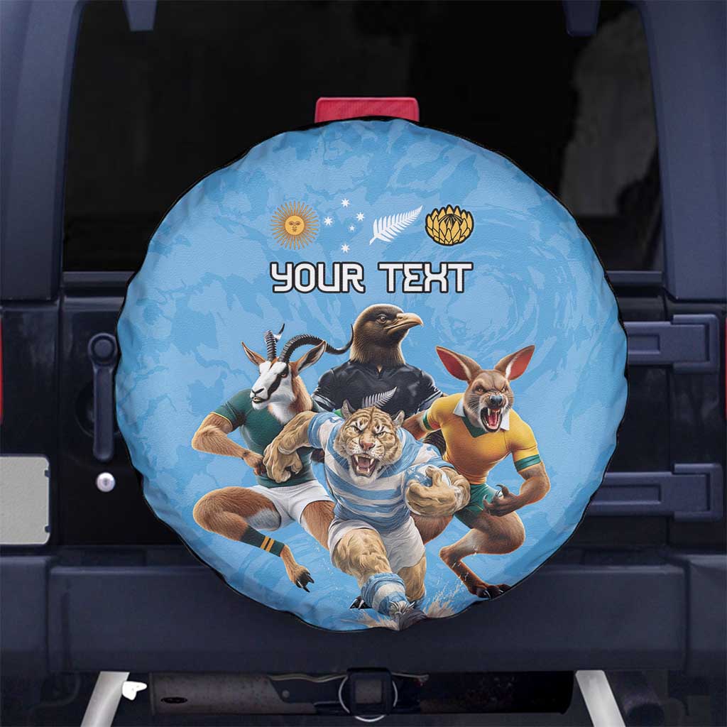 Custom Rugby Southern Hemisphere Spare Tire Cover Argentina AUNZ South Africa Mascot Blue LT9 No hole Blue - Polynesian Pride