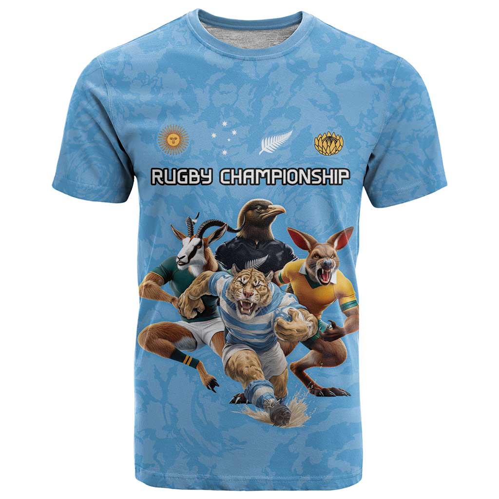 Custom Rugby Southern Hemisphere T Shirt Argentina AUNZ South Africa Mascot Blue LT9 Blue - Polynesian Pride